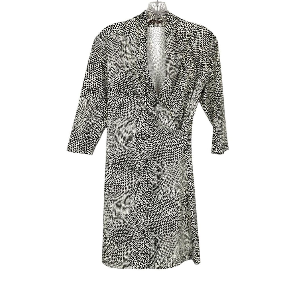J McLaughlin Womens Panama Wrap Dress Savannah Black Cream Animal Print size XS